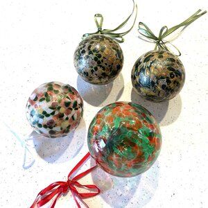 Set of Four Handblown Kugel Glass Ornaments - Friendship Balls